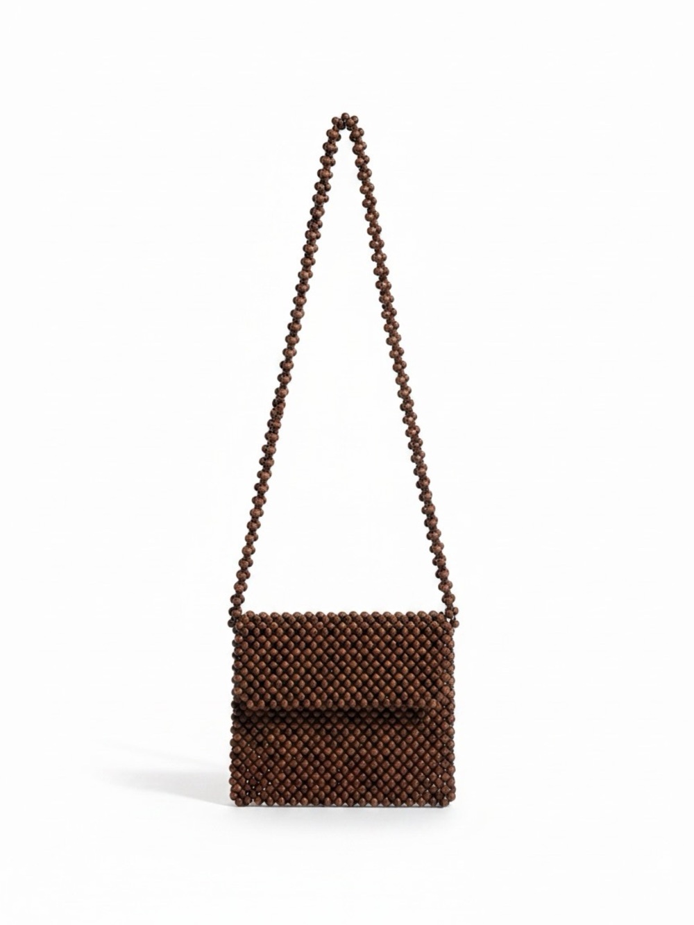Vintage Brown Beaded Crossbody Purse